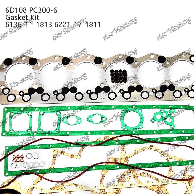 সম্পূর্ণ গ্যাসকেট কিট 6D108 PC300-6 6136-11-1813 6221-17-1811 Komatsu ডিজেল ইঞ্জিন মেরামতের জন্য গ্যাসকেট সেট