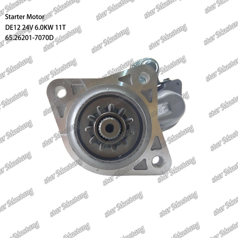 DE12 ইঞ্জিন স্টার্টার মোটর 24V 6.0KW 11T 65.26201-7070D জন্য DOOSAN DAEWOO ইঞ্জিন খুচরা যন্ত্রাংশ