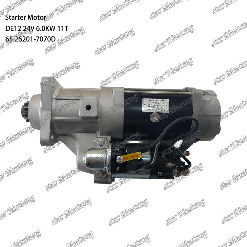 DE12 ইঞ্জিন স্টার্টার মোটর 24V 6.0KW 11T 65.26201-7070D জন্য DOOSAN DAEWOO ইঞ্জিন খুচরা যন্ত্রাংশ